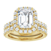14K Gold Emerald-Cut Diamond Halo Engagement Ring with Matching Band (1.20 ct)